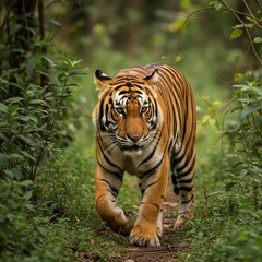 Obraz premium Majestic Bengal Tiger Walking Through Jungle