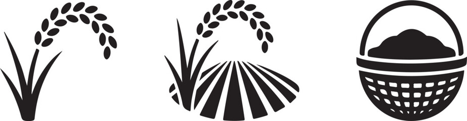 Black and White Stylized Rice Plant Illustration