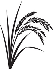 Black and White Stylized Rice Plant Illustration