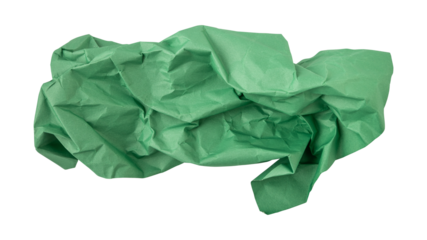 Green crumpled paper isolated on transparent background