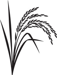 Black and White Stylized Rice Plant Illustration