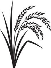 Black and White Stylized Rice Plant Illustration