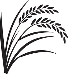 Black and White Stylized Rice Plant Illustration