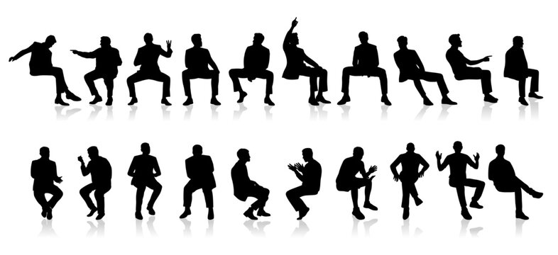 Large group of people, male silhouettes sitting