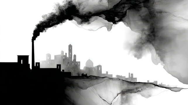 Industry metallurgical plant dawn smoke smog emissions bad ecology. Concept of air pollution in the city. Call for urgent action to protect the environment.