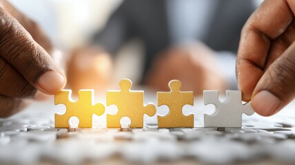 Business people company teamwork collaboration puzzle jigsaw concept. Business Team Discussing Strategies Using Puzzle Pieces to Illustrate Collaboration and Problem Solving