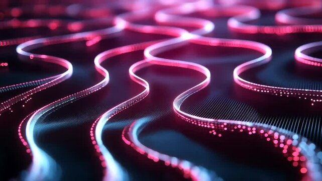 Luminous pink streams meandering over dark ridges