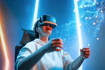 Woman with VR virtual reality goggles