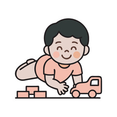 Little Boy Driving His Favorite Toy Car