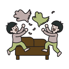 Children Having A Pillow Fight Indoors