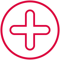 round back outline red plus symbol