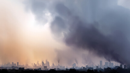 Obraz premium Industry metallurgical plant dawn smoke smog emissions bad ecology. Concept of air pollution in the city. Call for urgent action to protect the environment.