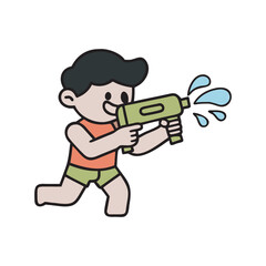 Kid Playing With Water Gun Outdoors