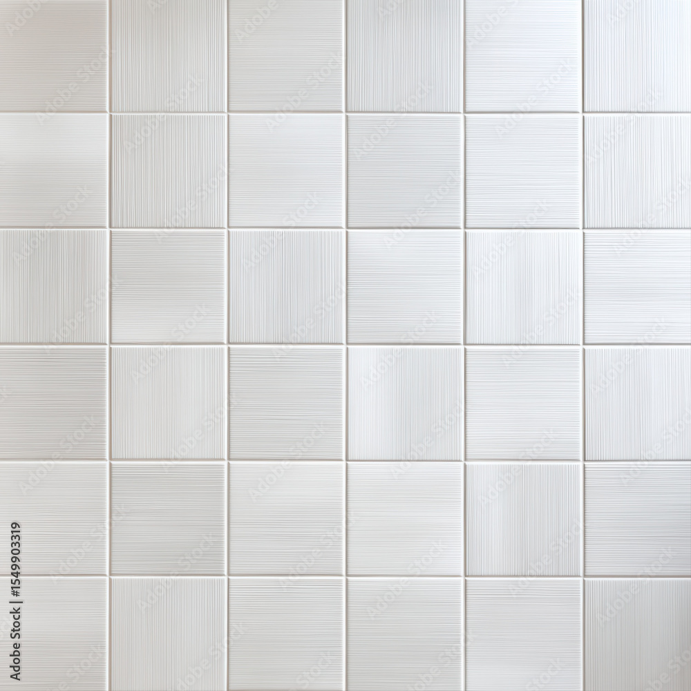 Poster White ceramic tile wall with subtle linear texture pattern creating clean and modern background surface for interior design