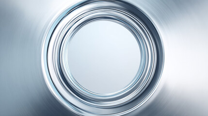 Polished chrome surface with circular rings reflecting light, creating clean and modern metallic texture with smooth finish