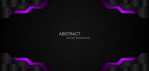 Abstract black and purple polygons on dark steel mesh background. with free space for design. modern technology innovation concept background	