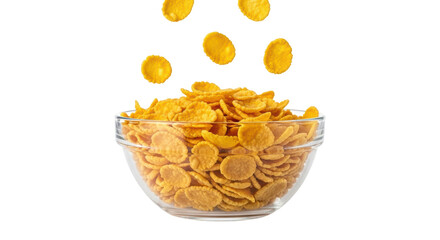 Isolated Corn Flakes in Glass Bowl