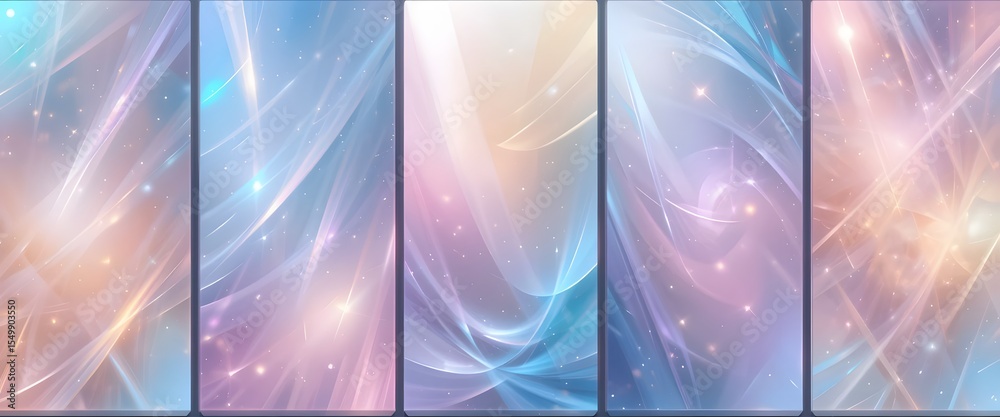 Aufkleber Dreamy Iridescent Backgrounds, Ethereal Translucent Design. Soft Color Blends Create Abstract Panels. Versatile Transparent Textures For Modern Creative Projects. Visually Appealing For Presentations.