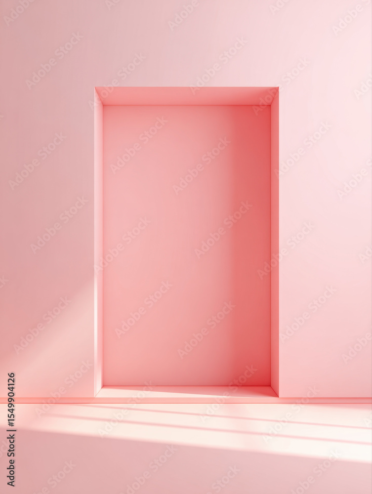 Aufkleber Minimalist vertical background smooth pastel pink wall with rectangular recessed niche and soft natural light creating calm atmosphere
