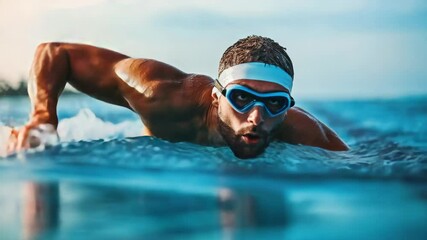 Competitive swimmer practices in an open water setting