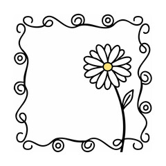 White Daisy Flower in Black Swirl Frame Illustration
