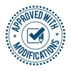 Approved with Modifications Blue Round Rubber Stamp Seal. Conditional Approval Vector
