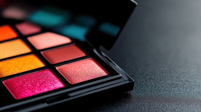 A beautifully arranged makeup palette featuring vivid colors showcases artistry, creativity, and stylistic choices in beauty, ideal for aspiring makeup enthusiasts and professionals alike.