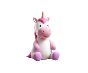 Obraz premium A cute and colorful plush unicorn sits isolated against a black background.
