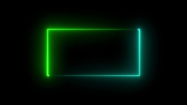 Bright neon effect rectangle frame Loop background. Animation of glowing neon rectangles abstract background.,Glowing Neon light frame rectangle loading icon background in 4k video,