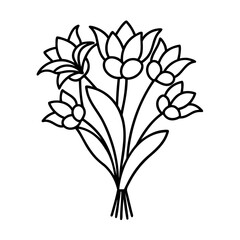 Black and White Line Drawing Flower Bouquet Simple Floral Illustration