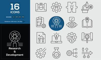 Research or Development Set of high-quality icons that are suitable for Research or Development. And change your next projects with minimalist icon design, perfect for websites, mobile apps, books.