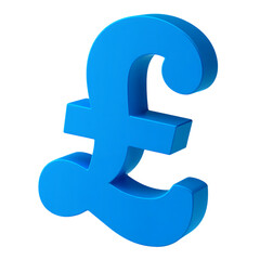 Bright blue 3d pound sterling symbol isolated on black background