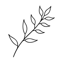Simple Black Line Drawing of a Branch with Leaves line art