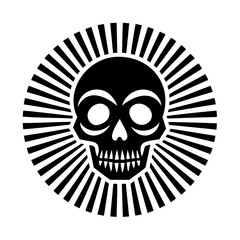 Black Skull Graphic Design with Radial Stripes white