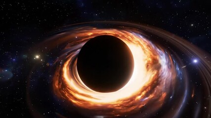 Realistic 3D Animation of a Rotating Black Hole with Gravitational Lensing and Accretion Disk - Powered by Adobe