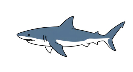 Naklejka premium A cartoon illustration of a great white shark swimming gracefully in the water.