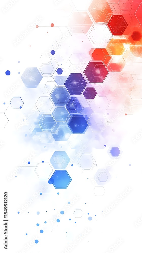 Poster Abstract Blue Red Hexagon Pattern Network Structure, Transparent Background