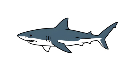Obraz premium A stylized illustration of a great white shark, swimming gracefully, depicted in profile view.
