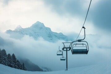 Ski lift in the mountains, 