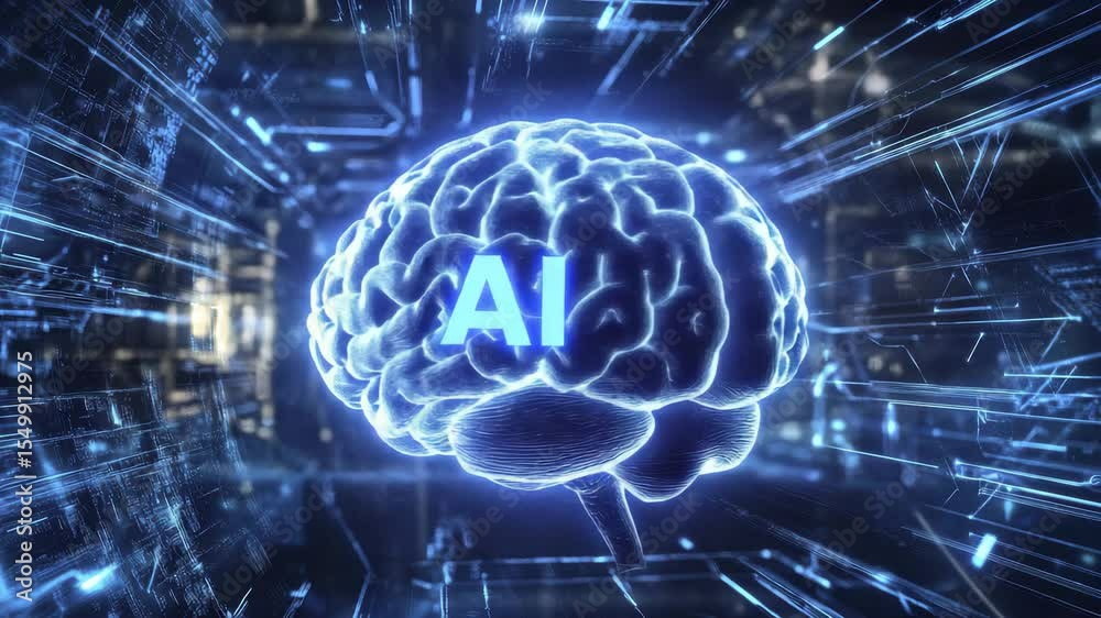 Poster A futuristic image of a human brain with the word 
