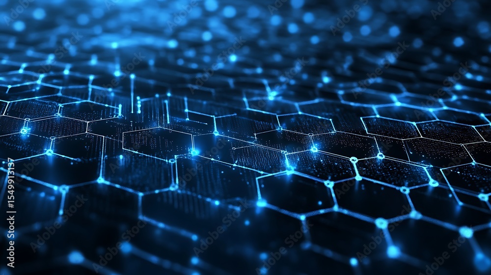 Aufkleber Abstract Technology Hexagonal Grid with Glowing Blue Lights Connection Backdrop
