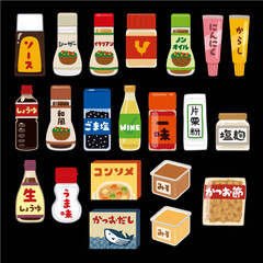 Sticker design themed on essential cooking spices for Japanese dishes