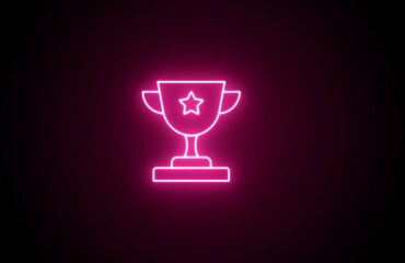 Neon Pink color trophy cup icon. Neon gold trophy cup sign on black background. Bright Trophy line icon. A Neon golden trophy cup icon illustration on black background.