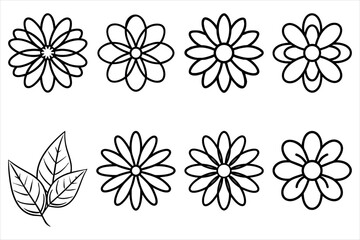 Delicate Floral Outlines An Assortment of Botanical Drawings Featuring Diverse Flower Variations and Leafy Accents Ideal for Coloring Pages