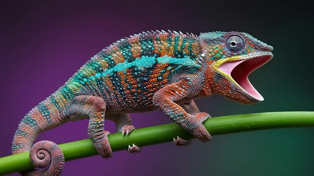 Colorful Chameleon on Branch. (2)