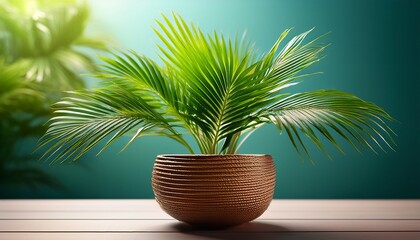 Fototapeta premium small potted palm plant with vibrant green fronds