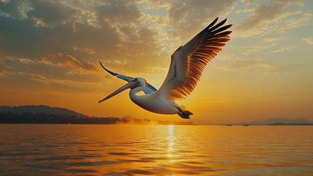 spot billed pelican close up at kolleru lake sunset video