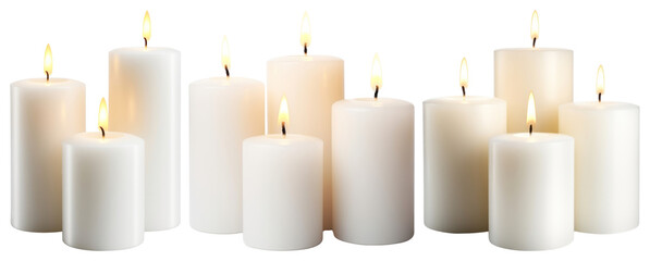 PNG Elegant white candles glowing, element set on transparent background