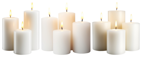 PNG Elegant white candles glowing, element set on transparent background