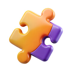 Obraz premium Two colorful puzzle pieces one orange and one purple interlocking together isolated on transparent background
